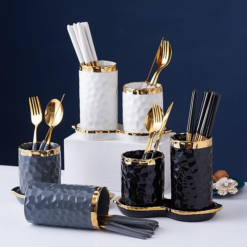 锤纹创意陶瓷筷笼沥水餐具刀叉勺筷厨房收纳筒家用沥水筷子筒