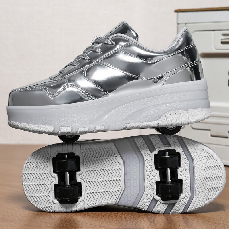 迪森途新款时尚厚底轮滑鞋男女增高休闲百搭轮子鞋可拆卸潮鞋