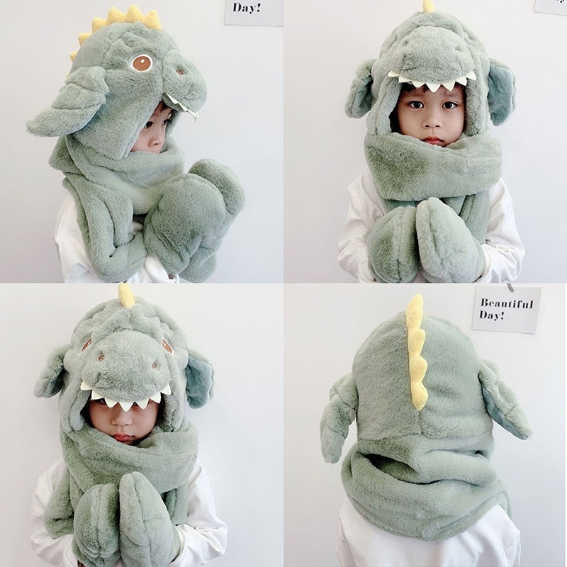儿童帽子围巾手套一体三件套冬季男女宝宝耳朵会动可爱恐龙帽兔子,童装/婴儿装/亲子装,帽子,淘宝优惠券,粉丝福利购,淘宝优惠卷