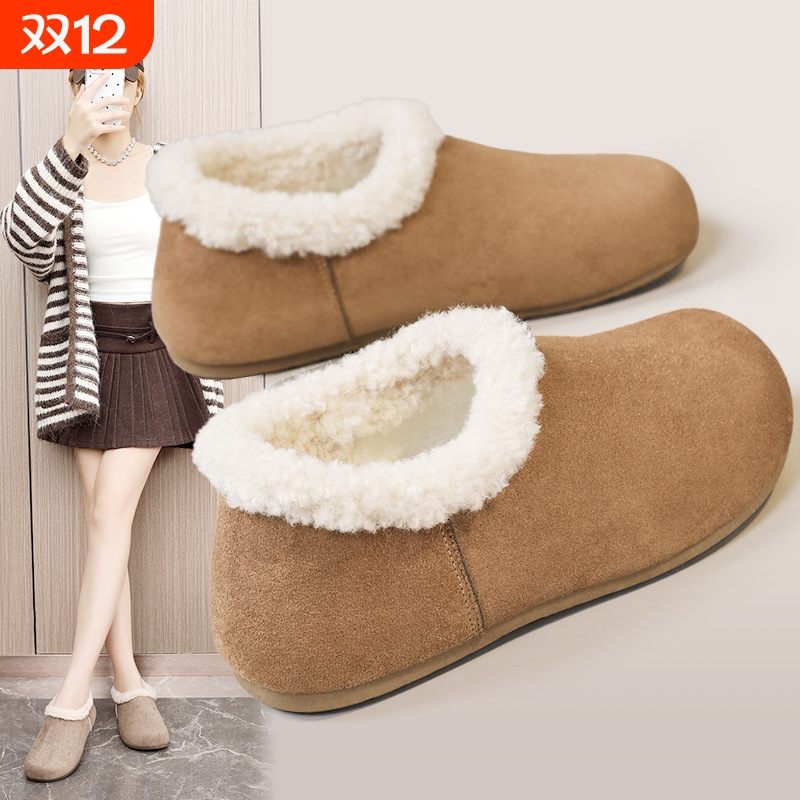 加绒勃肯鞋女鞋2025新款冬季鞋一脚蹬毛毛鞋鞋子初中生毛绒棕色