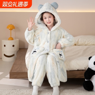 女童睡袍2025秋冬季珊瑚绒家居服