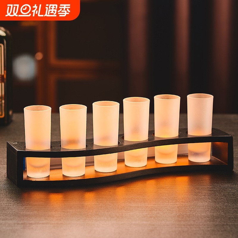 创意酒吧调酒鸡尾酒子弹杯6孔12孔Shot竹木一口杯杯架亚克力杯