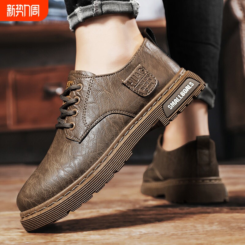 欧伦啄木鸟男鞋秋季2025新款英伦风复古休闲皮鞋运动商务工作软底