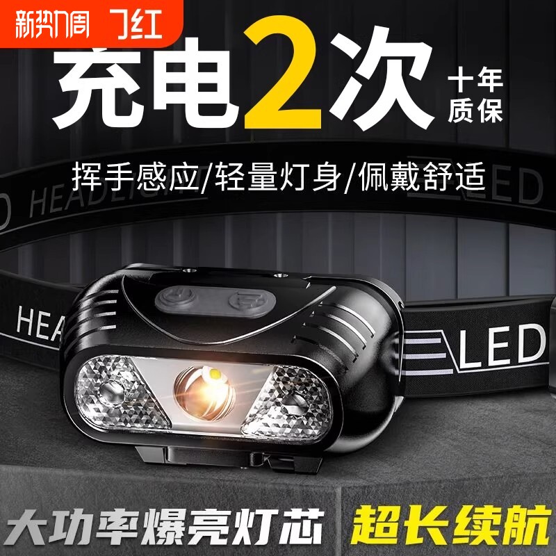 公牛适用led应急头灯强光充电超亮头戴式户外超长续航手电筒矿灯