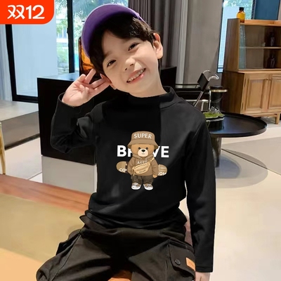 男童保暖打底衫秋冬装2025新款中大儿童德绒长袖t恤半高领上衣潮