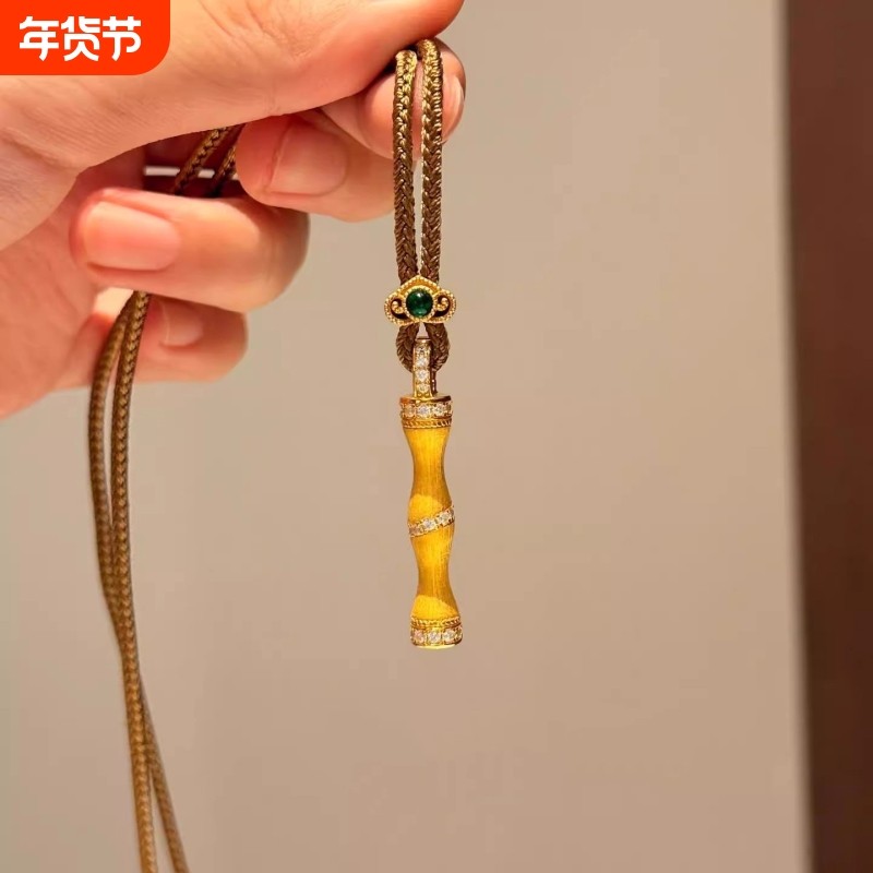 风骨雅致拉丝金竹节吊坠棕色编绳长项链新中式毛衣链,饰品/流行首饰/时尚饰品新,项链,淘宝优惠券,粉丝福利购,淘宝优惠卷