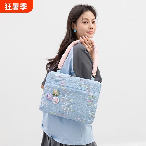 通勤轻便电脑内胆包小众多巴胺百搭matebook14.2寸mac13寸笔记本电脑包单肩ins高颜值手提褶皱包通勤包袋