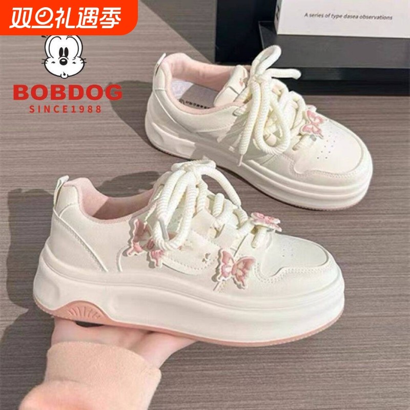 巴布豆休闲板鞋女童2025春季新款小众鞋厚底小白鞋面包鞋运动鞋子