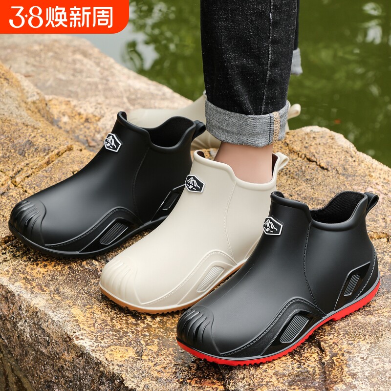 短筒雨鞋男款成人时尚防水防滑加厚耐磨雨靴厨房工作低帮平底雨靴