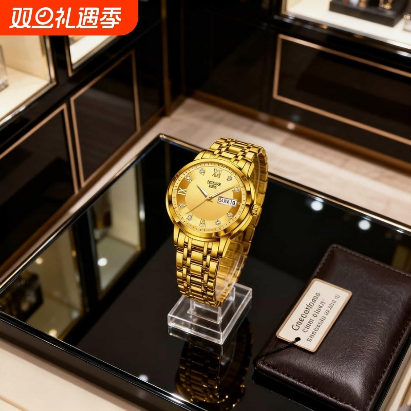 男款手表全自动非机械表正品名牌钢带商务防水石英腕表高级感男士