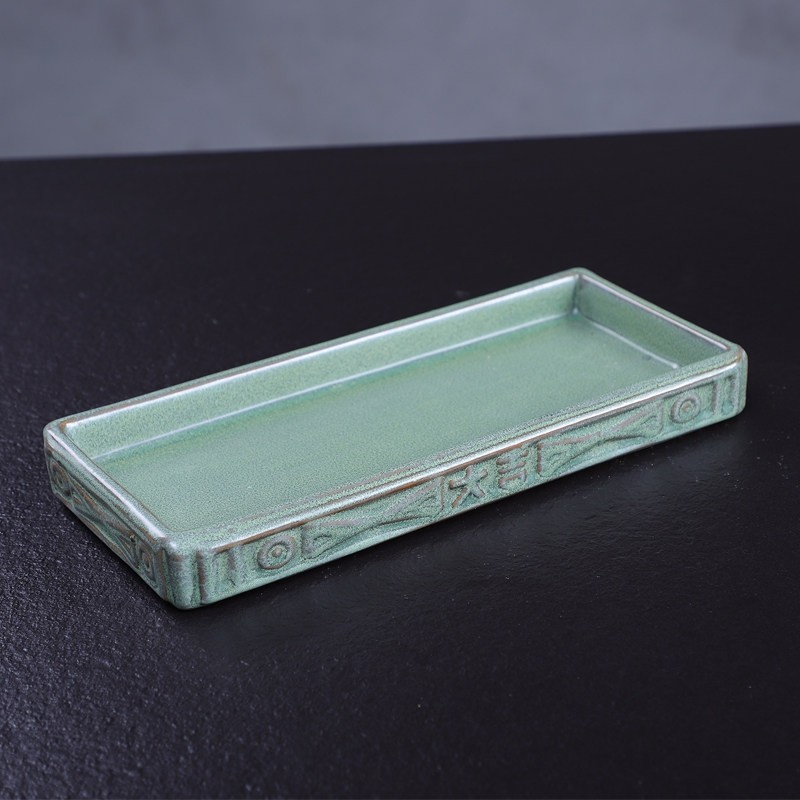 创意陶瓷长方形花盘花器接水垫托盘苔藓球菖蒲底座中式插花打香篆