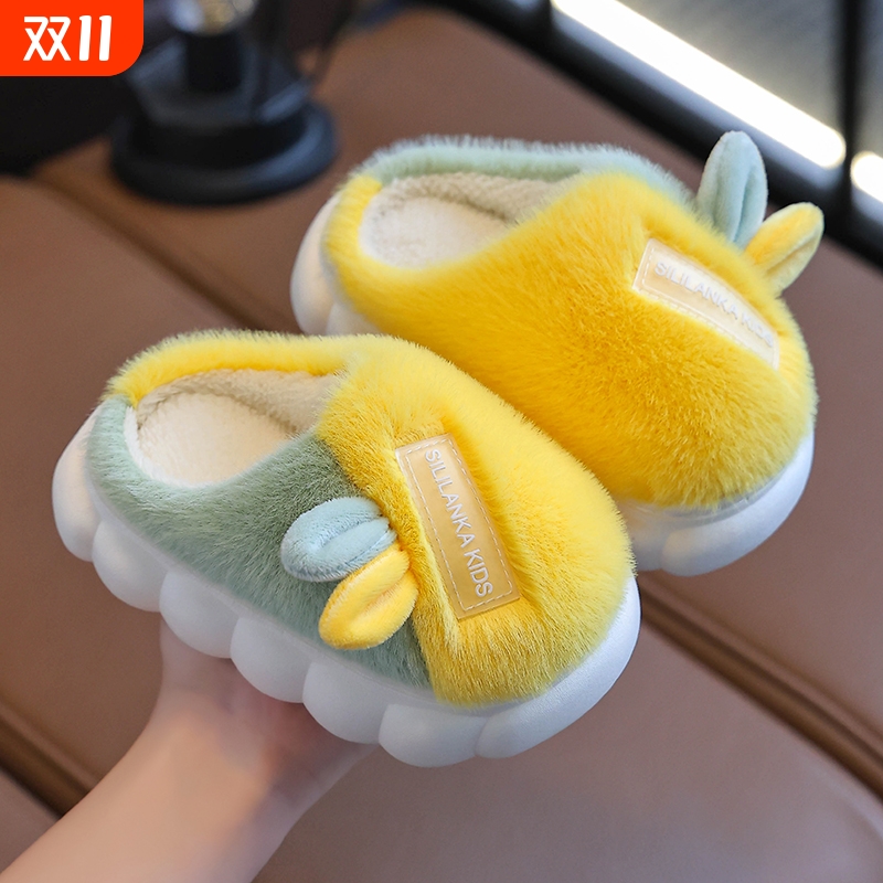 新款儿童棉拖鞋秋冬季可爱小孩毛拖鞋男女童厚底毛室内棉鞋防滑