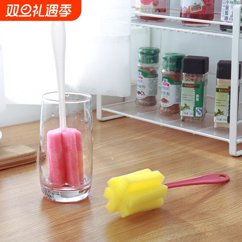 六角花朵海绵杯刷瓶刷厨房用刷长柄海绵洗杯子奶瓶刷子刷杯器水杯