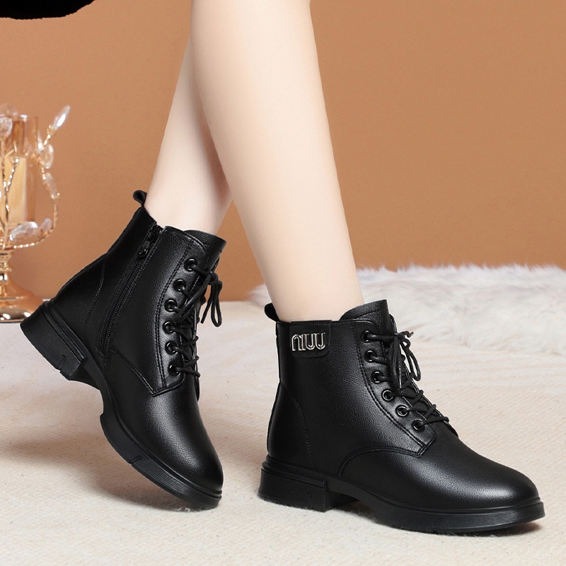 他她女孩靴子女马丁靴2023新款棉鞋短靴中老年冬鞋妈妈鞋秋冬防滑