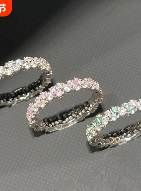 高版本淡绿色白粉钻麦穗戒指女宽版窄版指环送女朋友七夕礼物锆石