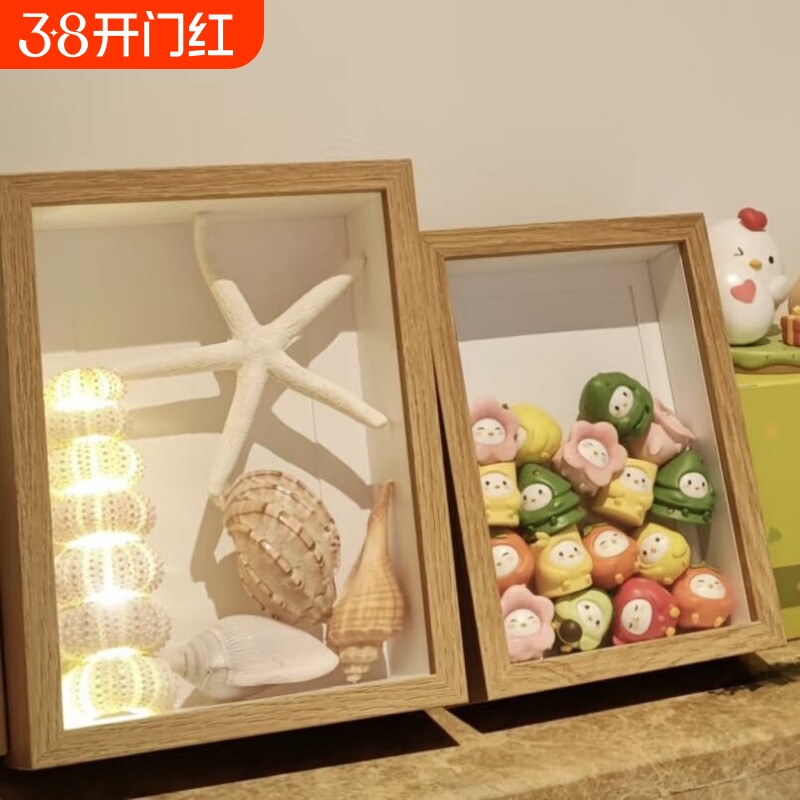 小鸡相框蚂蚁庄园立体中空相框透明手办木质摆台松松乐盲盒展示框