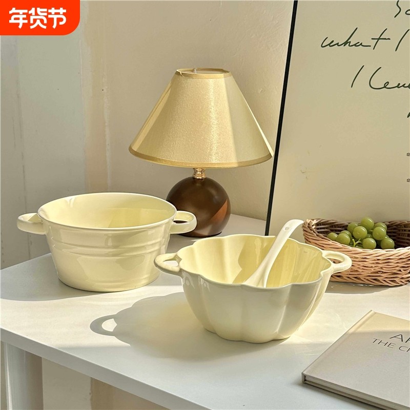 奶油双耳汤碗陶瓷泡面碗家用大容量高颜值ins大汤碗螺蛳粉碗套装,餐饮具,碗,淘宝优惠券,粉丝福利购,淘宝优惠卷