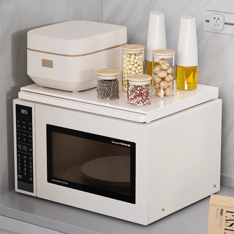 厨房微波炉上方置物架抽拉托盘烤箱空气炸锅防水防油隔热收纳架子
