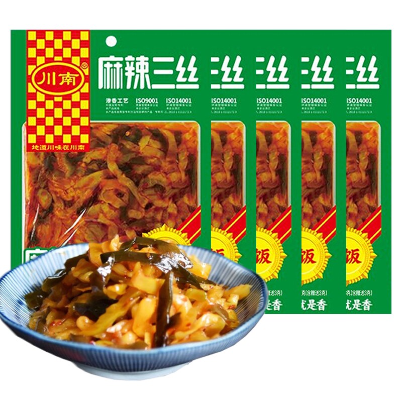 川南麻辣三丝123g红油榨菜丝爽脆下饭菜咸菜熟食即食泡菜袋装