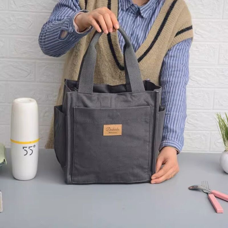 日式简约帆布饭盒袋便当包妈咪包学生资料袋手提包多功能手拎布包