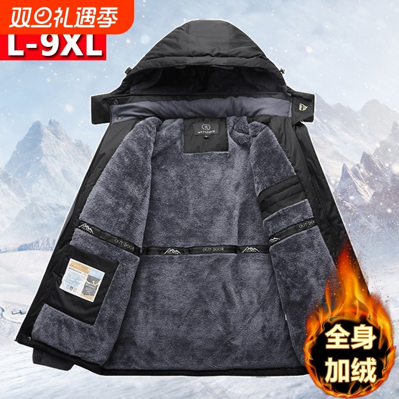 户外爸爸冬装外套男秋冬季棉服棉衣冲锋衣中老年人加绒加厚爷爷棉