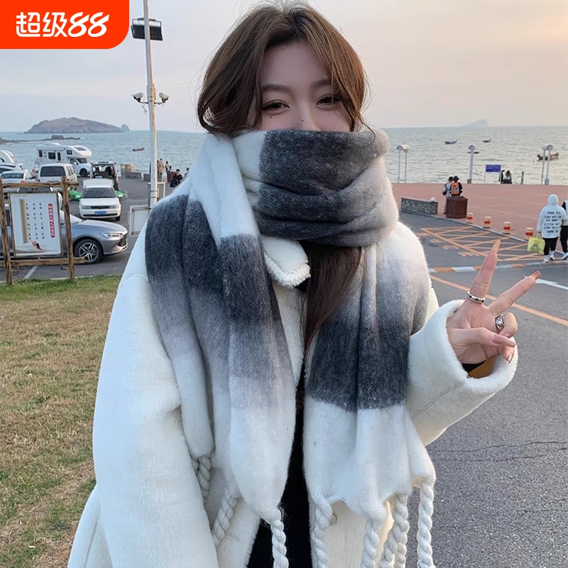 加厚马海毛围巾女秋冬季高级感拼色冬天保暖护颈韩国2025年新款潮