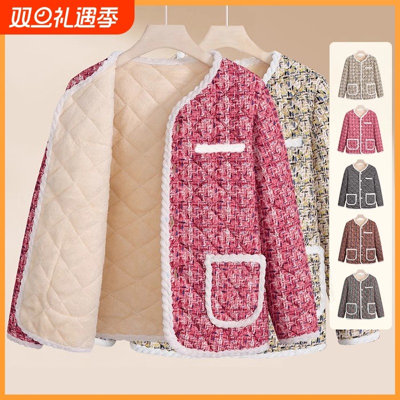 妈妈冬装小棉袄加厚羊羔绒短款中老年人女装花棉衣外套棉服秋冬季