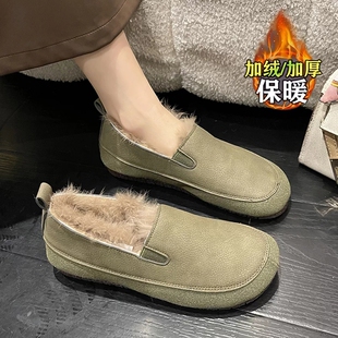 牛皮版软底豆豆鞋女款冬季轻便防滑妈妈鞋一脚蹬加绒孕妇鞋大码41