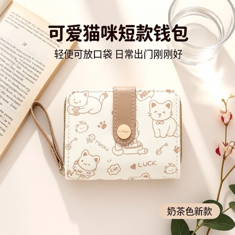 简约日式钱包女短款薄小巧折叠图片