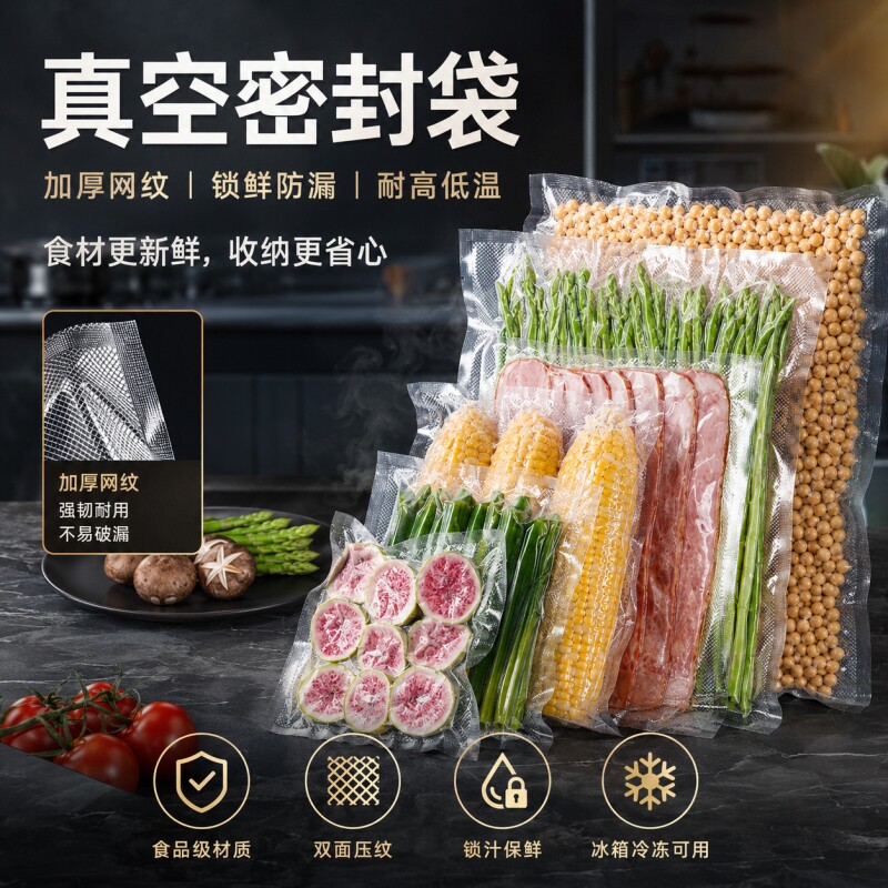食用级真空袋网纹路保鲜袋食品级家用密封袋塑封袋抽真空压缩包装