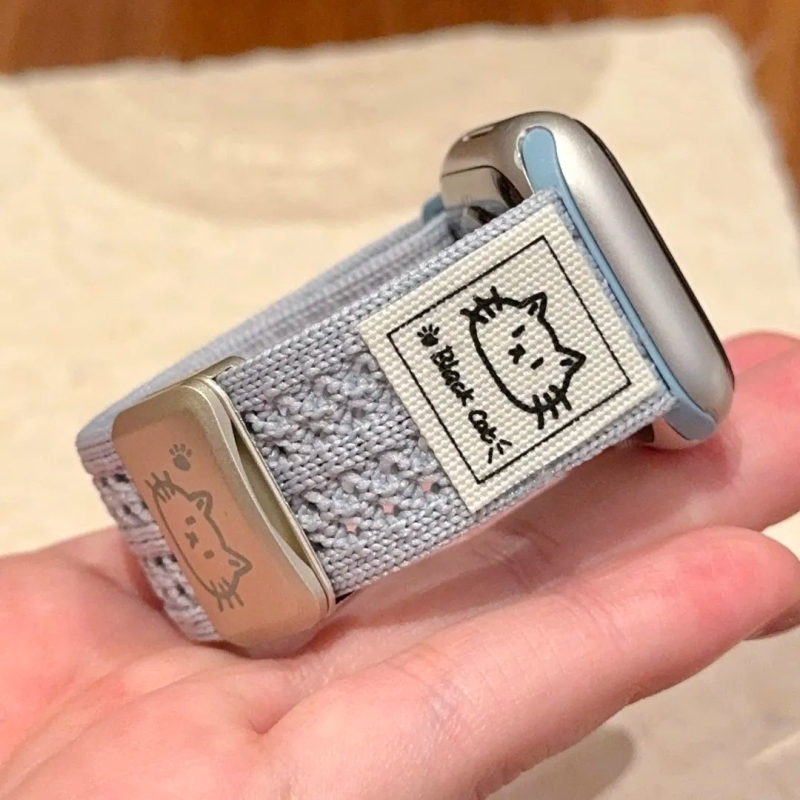卡通小猫透气尼龙applewatch11表带适用S10苹果手表带iwatchs98se