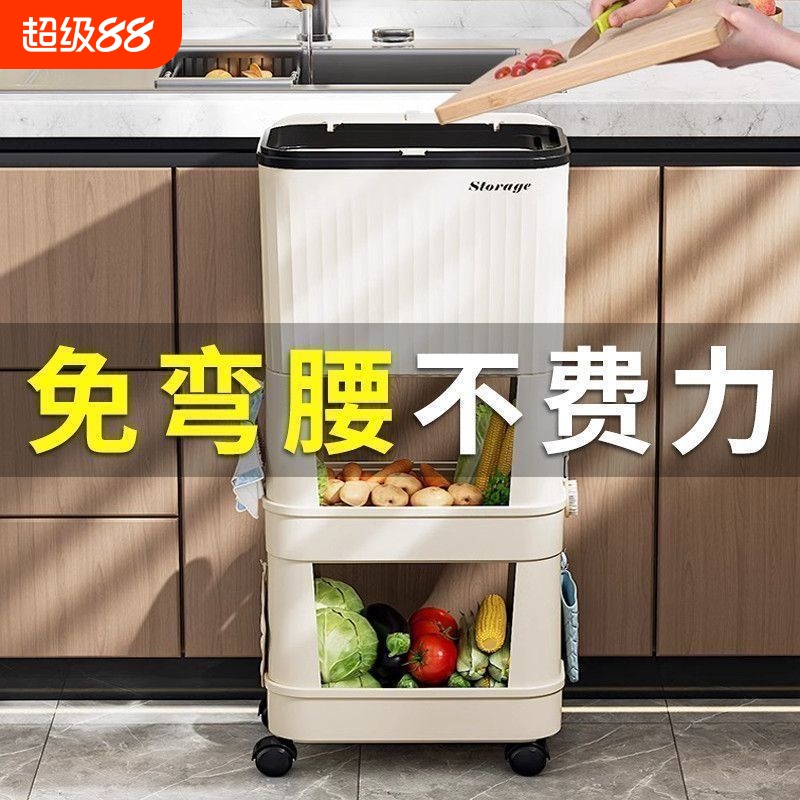 厨房垃圾桶家用2025新款大号大容量可移动双层高款免弯腰多功能架