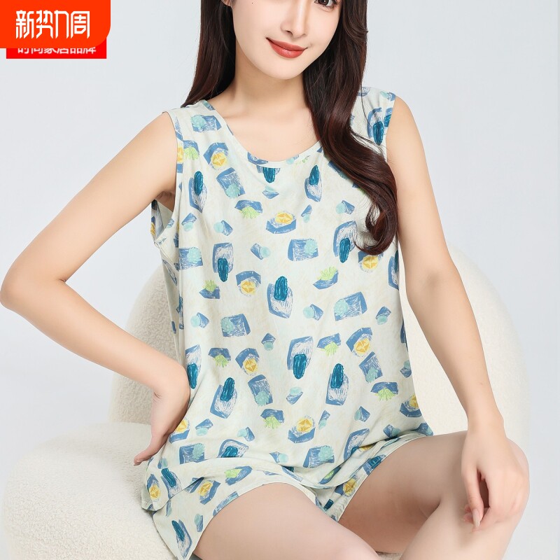 桑维亚棉绸睡衣女夏款短袖短裤凉感透气薄款宽松可外穿家居服