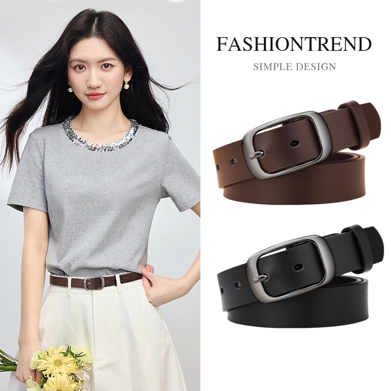 女士真皮牛皮腰带休闲简约百搭皮带潮时尚牛仔裤针扣女款高档中年