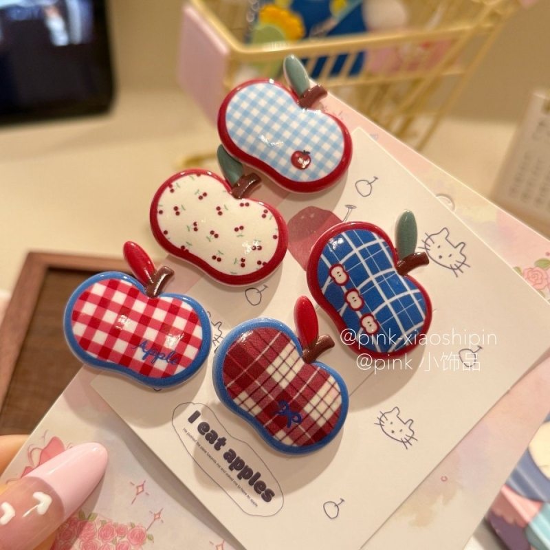 可爱ins红苹果格子樱桃发夹鸭嘴夹可爱少女感碎发刘海夹边夹发卡
