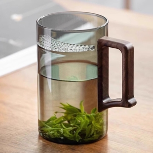 玻璃杯绿茶杯男士 喝茶专用泡茶杯办公室喝水杯子防烫高硼硅月牙