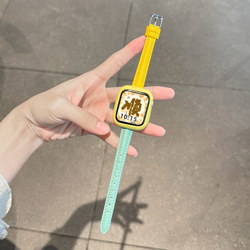 适用苹果S11表带小蛮腰撞色iWatch10皮质秋冬9/8男女创意腕带7智能运动配件6/5/4保护套ultra3/2/1黄色拼色