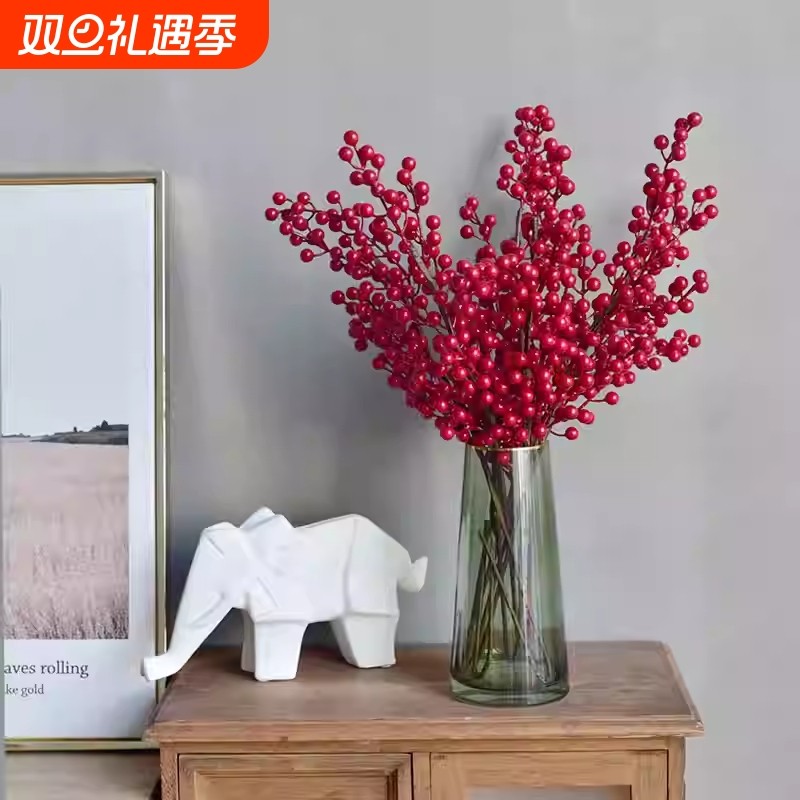 发财果红浆果仿真花年宵花新年插花束红果子装饰摆件假花干花银柳