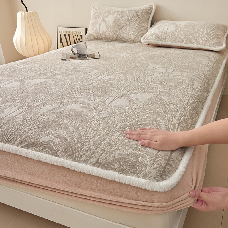 雅鹿牛奶绒床笠罩单件冬季加厚雕花绒床垫保护罩2025新款全包床套