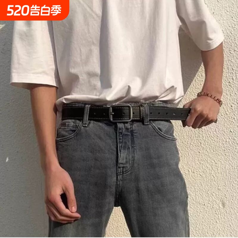 针扣皮带男士年轻人港风潮流ins简约牛仔裤腰带男女通用百搭裤带