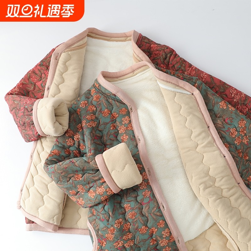 妈妈秋冬装加绒棉衣外套加厚棉服新款中老年女装奶奶老人保暖棉袄