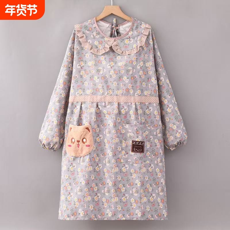 长袖帆布围裙女家用厨房上班做饭耐磨专用洋气罩衣男女工作服防污,家庭/个人清洁工具,围裙,淘宝优惠券,粉丝福利购,淘宝优惠卷