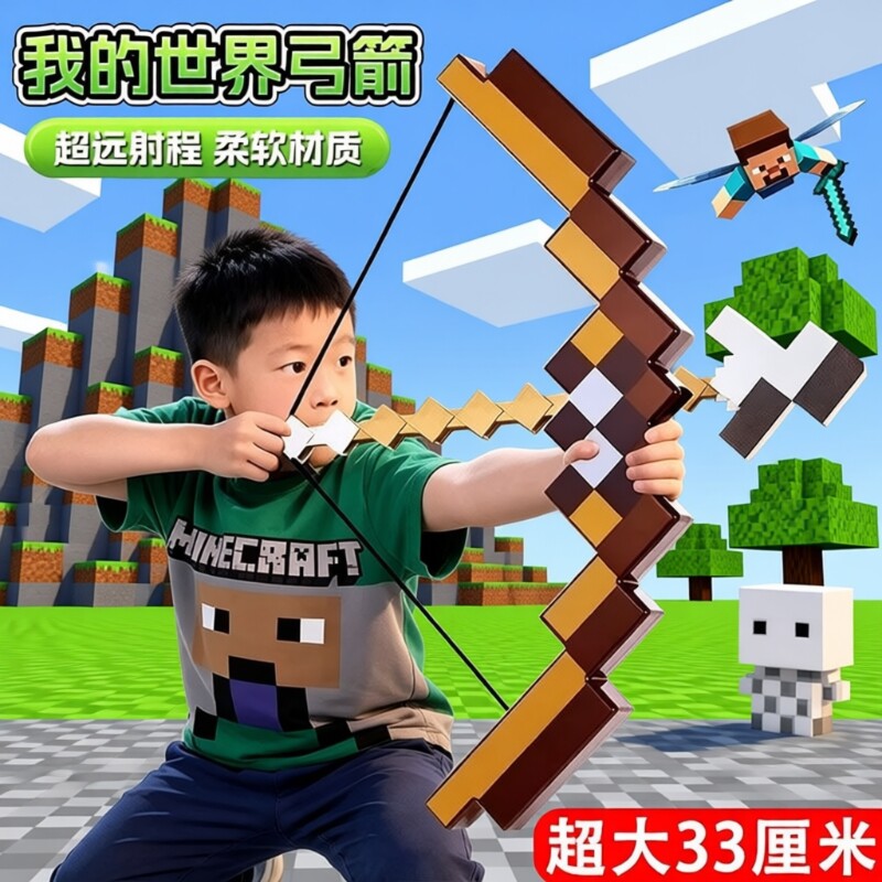 MC我的世界游戏周边武器大号弓箭可射击泡沫箭头弹弓儿童生日礼物