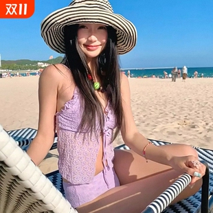 韩系度假风性感绑带辣妹比基尼泳衣 小胸泡温泉ins少女遮肉显瘦装