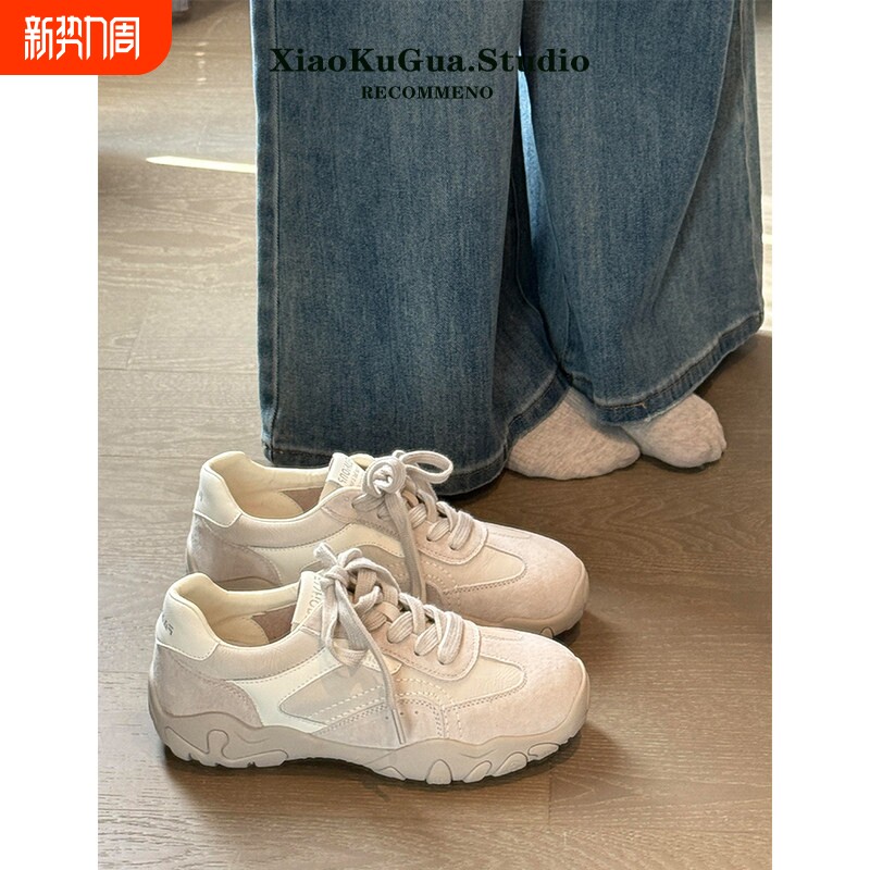 复古厚底阿甘德训鞋女款2026新款春季系带老爹鞋圆头休闲运动鞋子