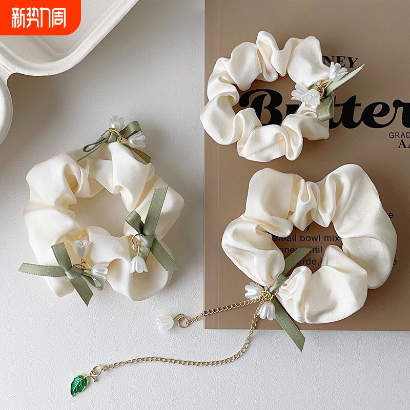 铃兰花发圈头绳女高颜值ins风森女高级感蝴蝶结大肠发饰缎面流苏