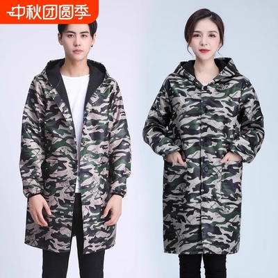加绒加厚罩衣防水防油污围裙工作服冬季外穿带袖耐磨耐脏厨房家用