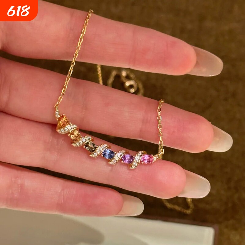 新款热卖V形项链女锁骨欧美时尚个性设计轻奢彩色锆石吊坠项链