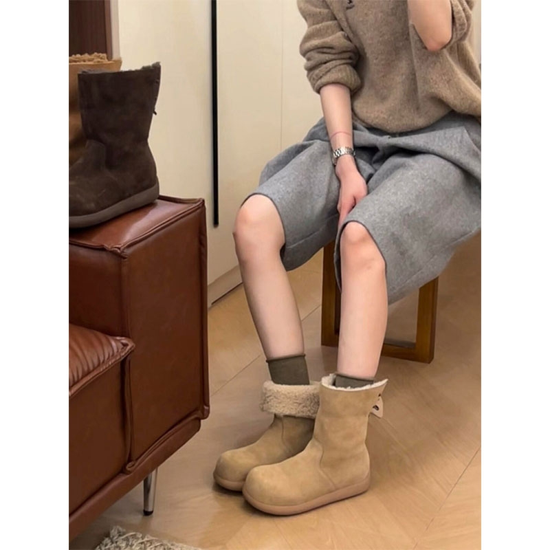 厚底雪地靴女2025新款冬季加绒两穿勃肯短靴皮毛一体保暖东北棉鞋