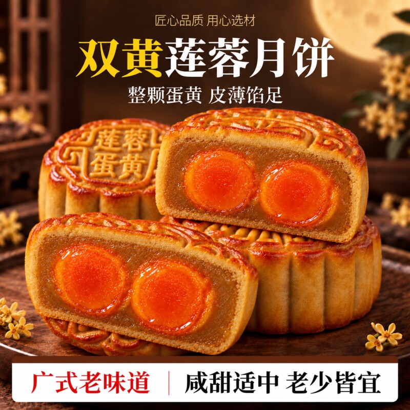 胖东双蛋黄白莲蓉月饼来豆沙咸蛋黄广式传统手工糕点心中秋节零食
